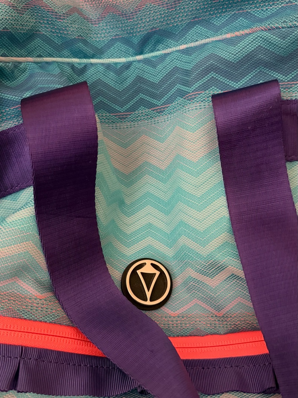 Vivia now known as Lululemon Chevron Tote with Purple Straps and coral